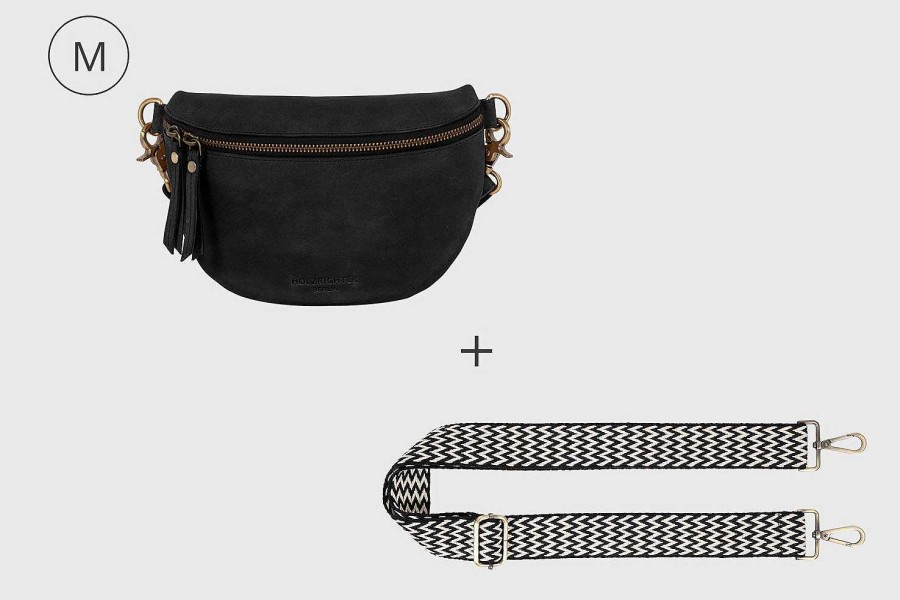 Women HOLZRICHTER | Bum Bag No 2-1 (M) + Web Strap No 4-1 (M) Chevron Black/White